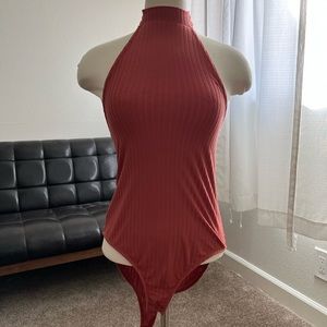 HOT KISS - L - BLUSH - HALTER TOP BODY SUIT - CHEEKY BOTTOM; NOT THONG